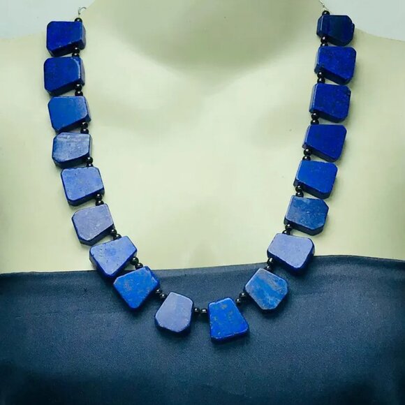 Lapis Lazuli Beaded Necklace: Genuine Gemstone Jewelry - Picture 1 of 9